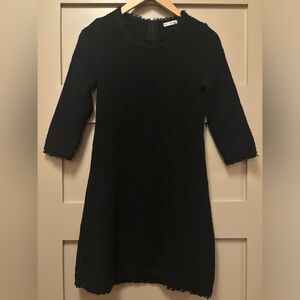 ZARA Cotton Open Knit Mini Dress Crew 3/4 Sleeve Fringe LBD